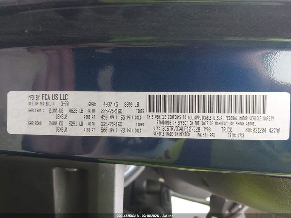 2020 RAM PROMASTER 2500 HIGH ROOF 159 WB
