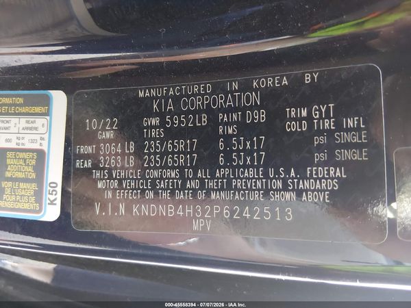 2023 KIA CARNIVAL MPV LX SEAT PACKAGE