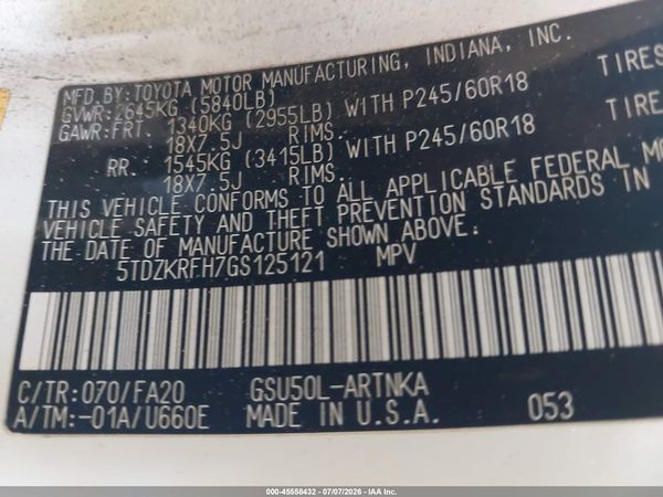 2016 TOYOTA HIGHLANDER LE PLUS V6