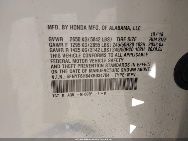 2019 HONDA PILOT TOURING