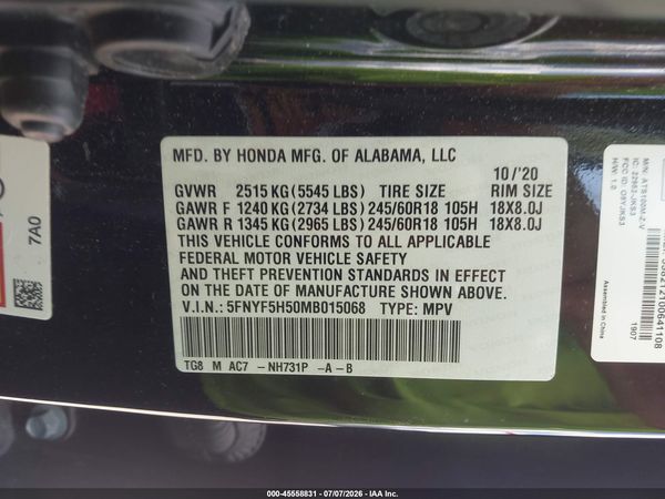 2021 HONDA PILOT 2WD EX-L