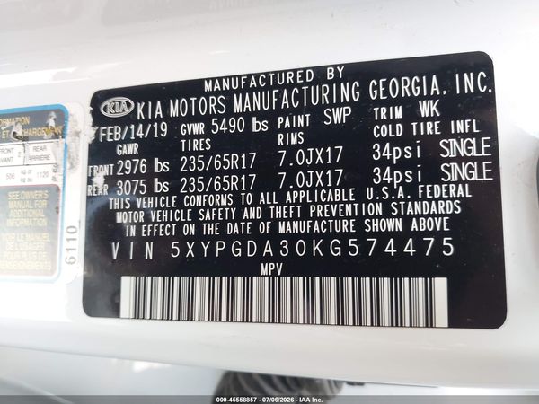 2019 KIA SORENTO 2.4L LX