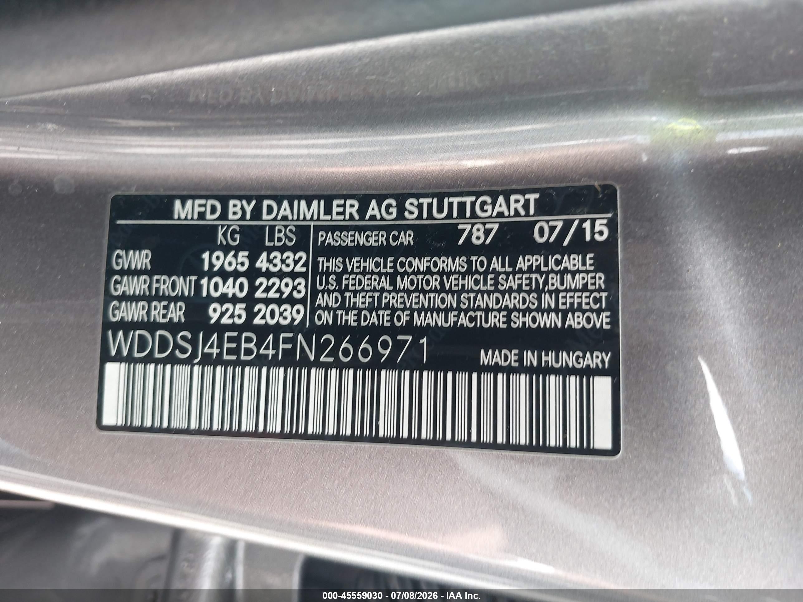 2015 MERCEDES-BENZ CLA 250 CLA250