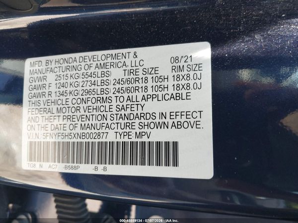 2022 HONDA PILOT 2WD EX-L