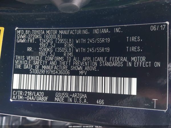 2017 TOYOTA HIGHLANDER LIMITED PLATINUM