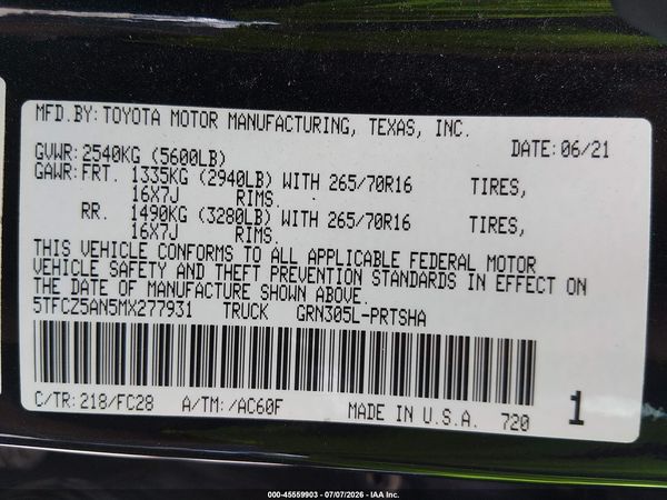 2021 TOYOTA TACOMA SR5 V6