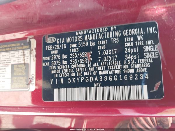 2016 KIA SORENTO 2.4L LX