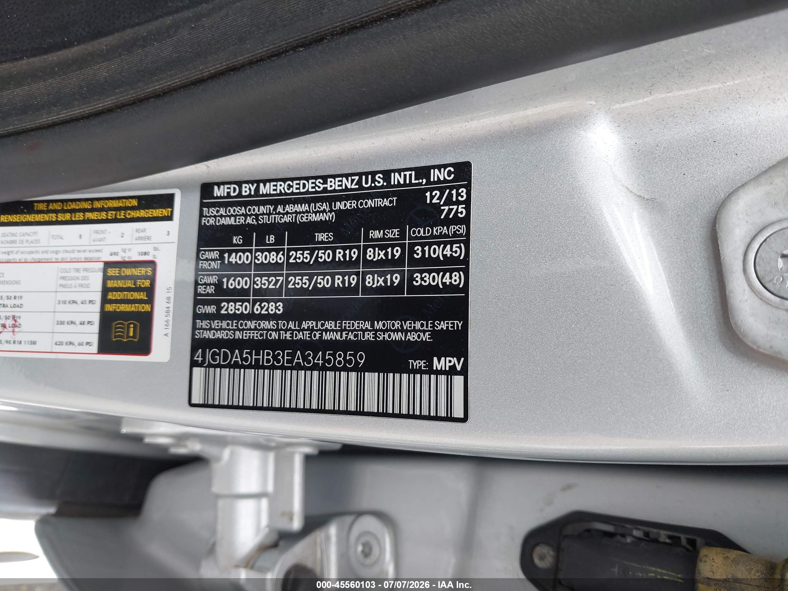 2014 MERCEDES-BENZ ML 350 ML350 4-MATIC