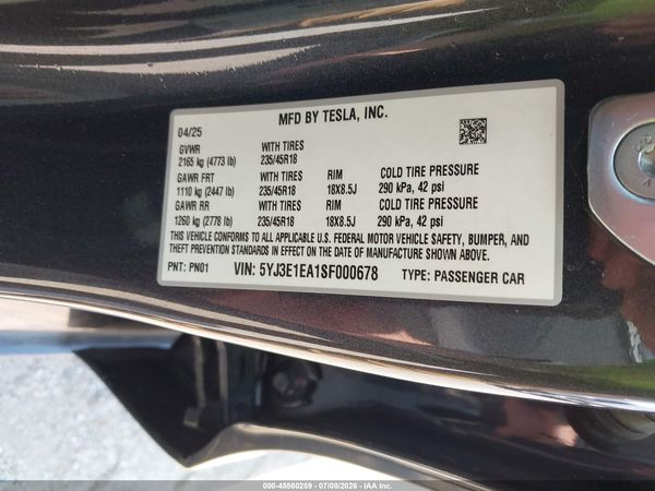 2025 TESLA MODEL 3