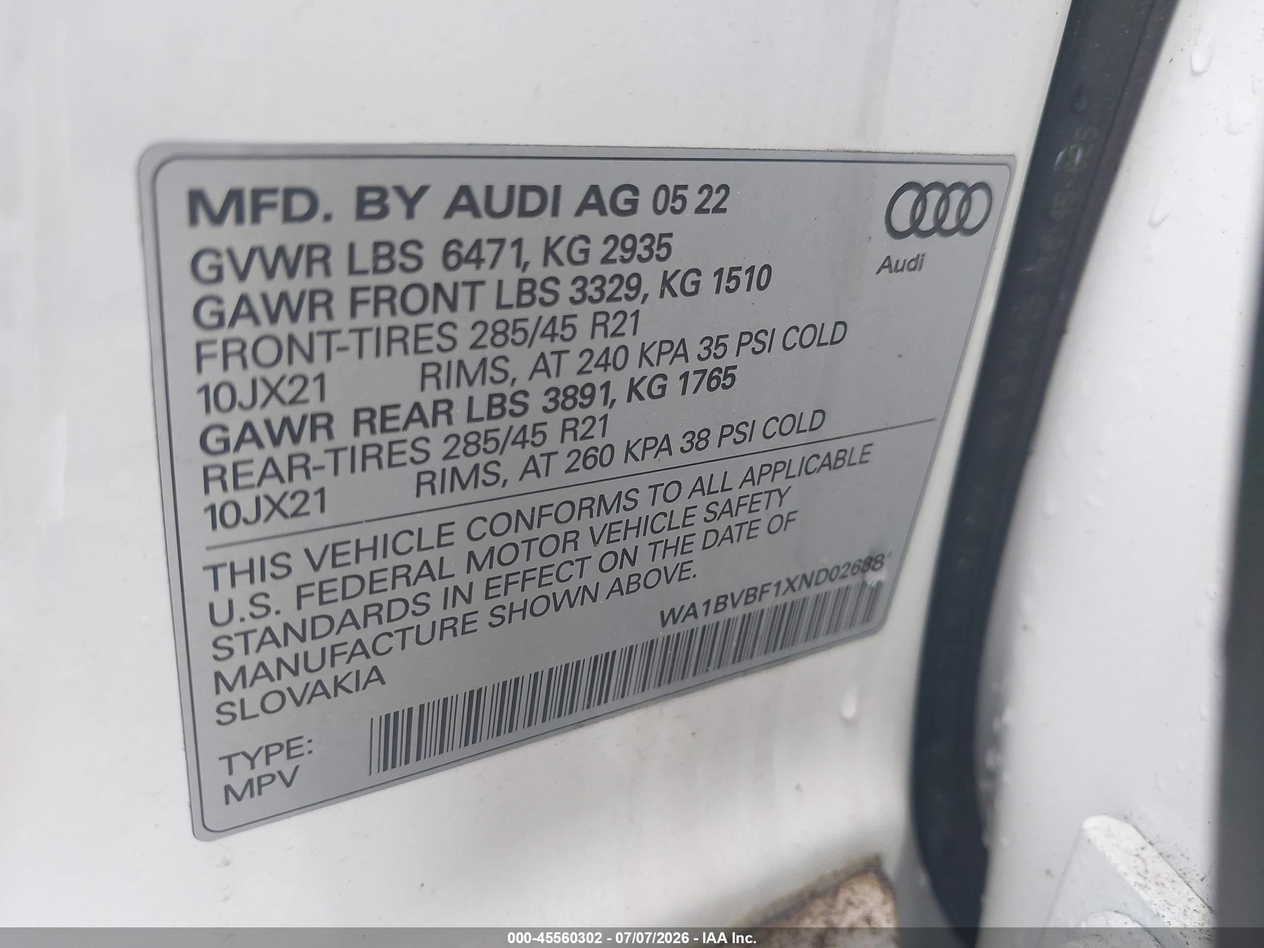 2022 AUDI Q8 quattro Premium Plus