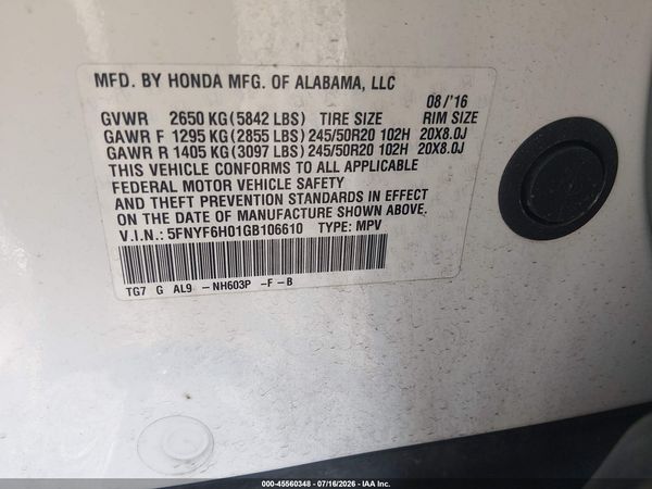 2016 HONDA PILOT ELITE