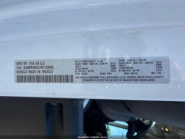 2022 RAM PROMASTER 3500 LOW ROOF 136 WB