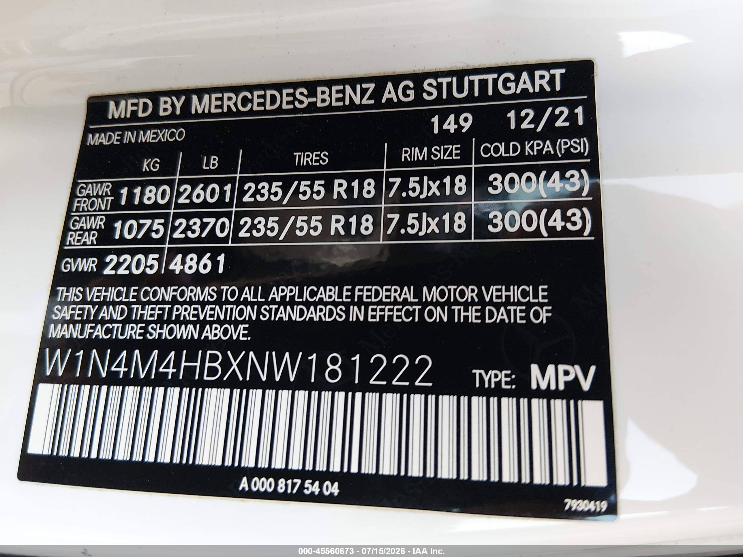 2022 MERCEDES-BENZ GLB 250 4MATIC