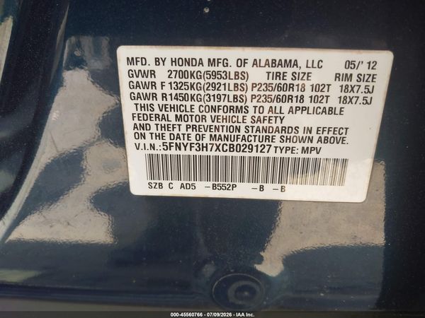 2012 HONDA PILOT EX-L