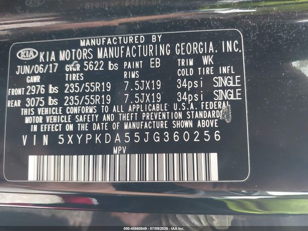 2018 KIA SORENTO 3.3L SXL
