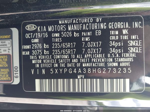 2017 KIA SORENTO 2.4L LX