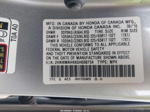 2016 HONDA CR-V SE