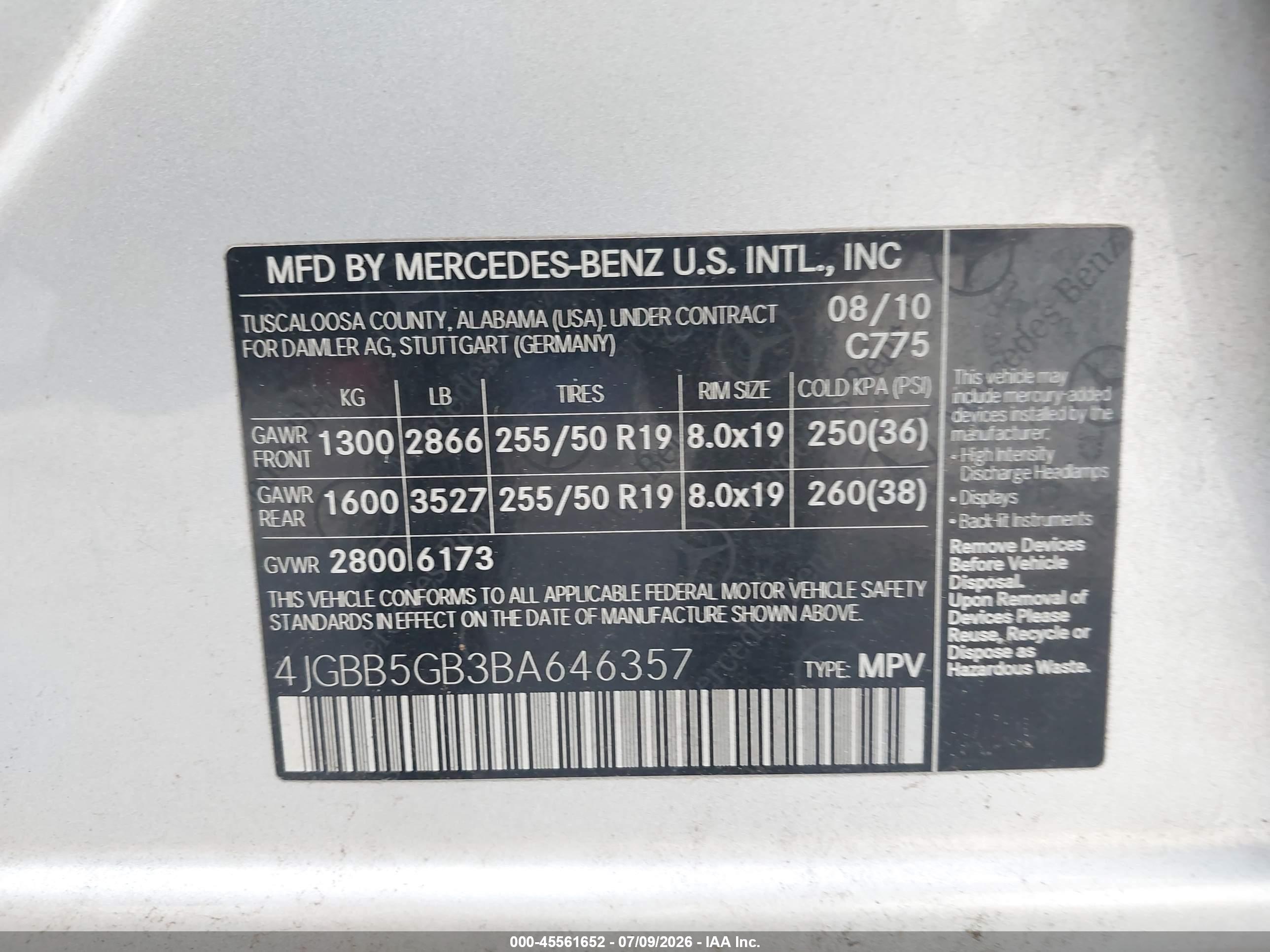 2011 MERCEDES-BENZ ML 350 ML350