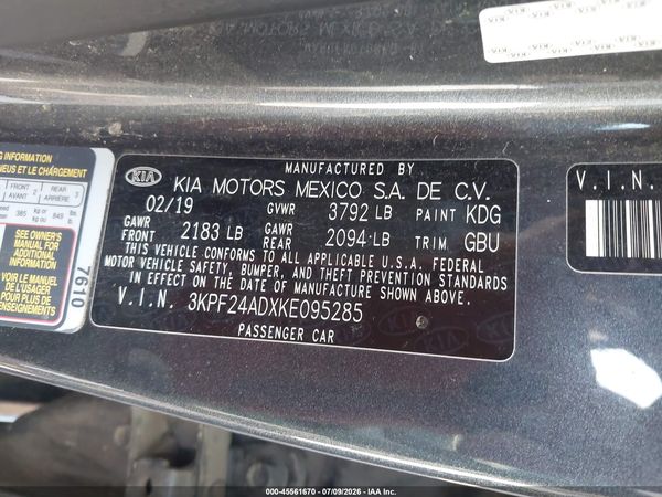 2019 KIA FORTE LXS