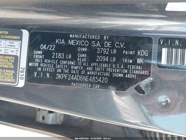 2022 KIA FORTE LXS