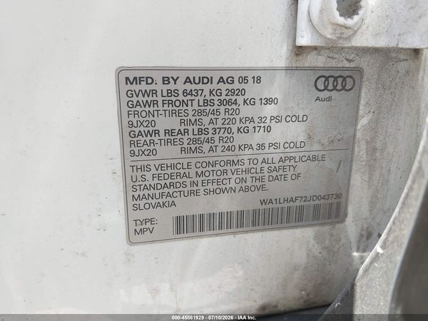 2018 AUDI Q7 2.0T PREMIUM