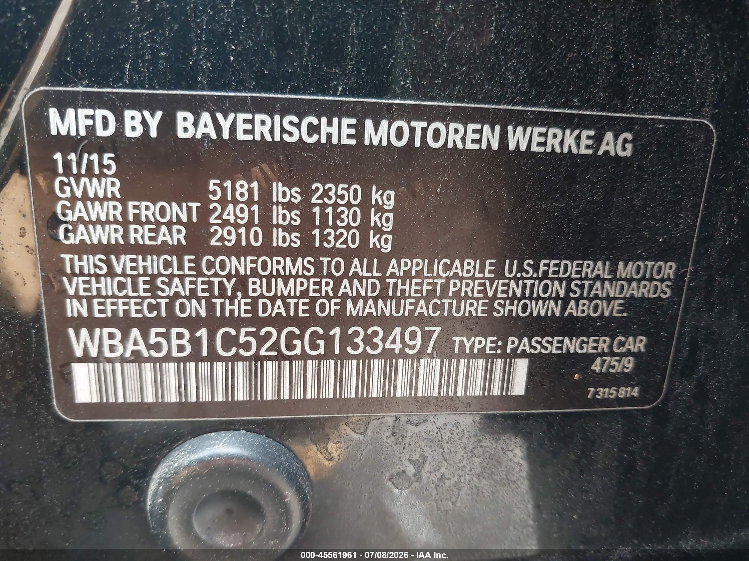 2016 BMW 535I