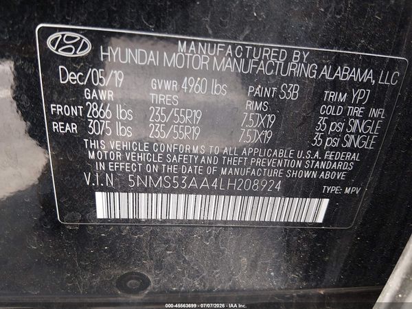 2020 HYUNDAI SANTA FE LIMITED 2.0T