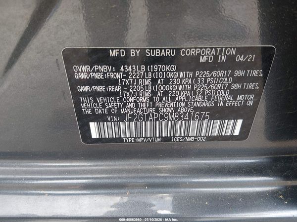 2021 SUBARU CROSSTREK PREMIUM — I9