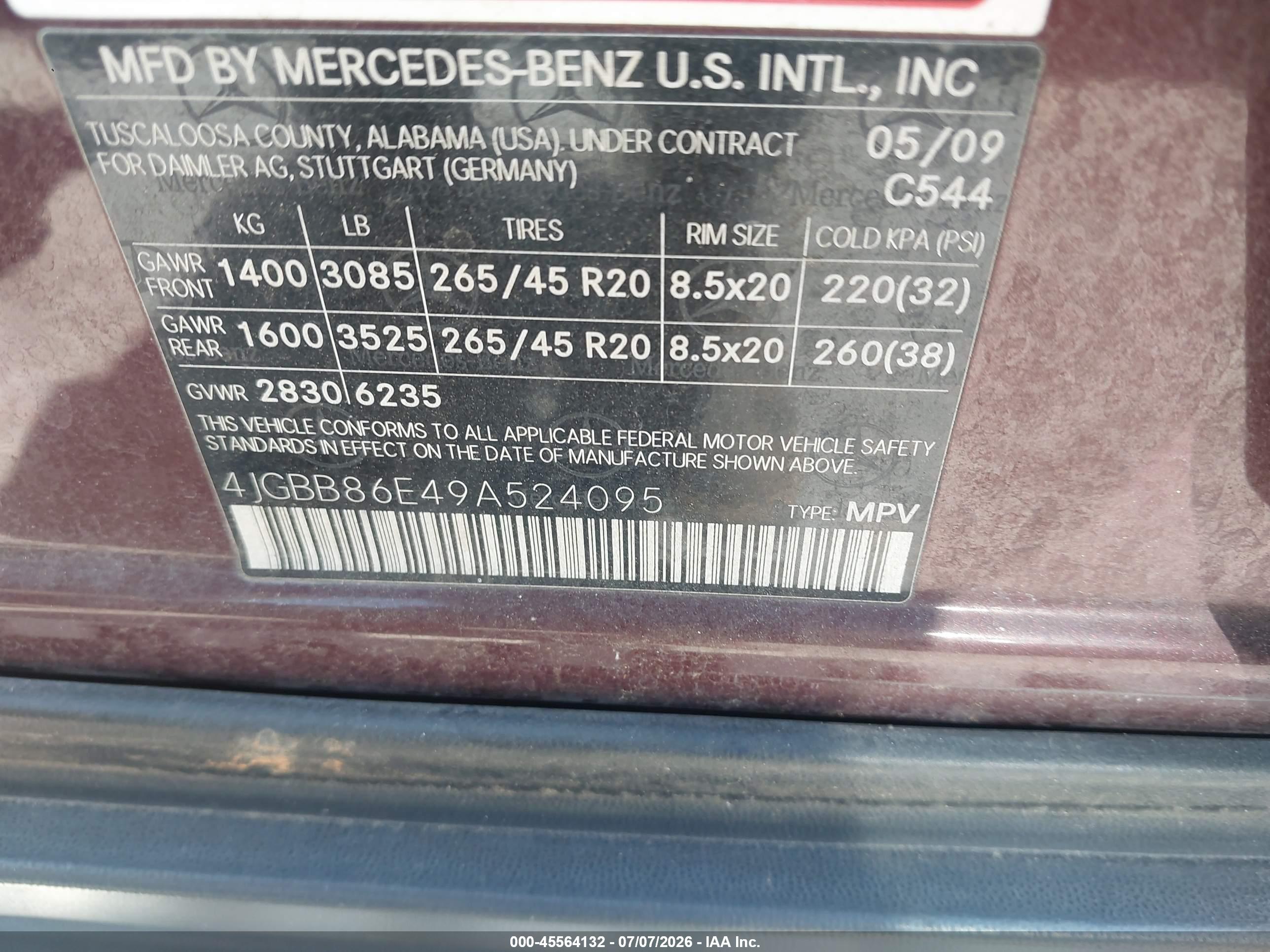 2009 MERCEDES-BENZ ML 350 ML350 4-MATIC