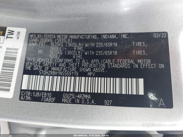 2022 TOYOTA HIGHLANDER XLE
