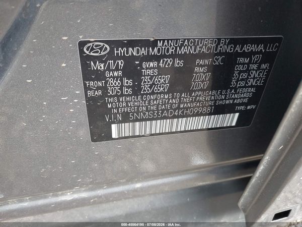 2019 HYUNDAI SANTA FE SEL