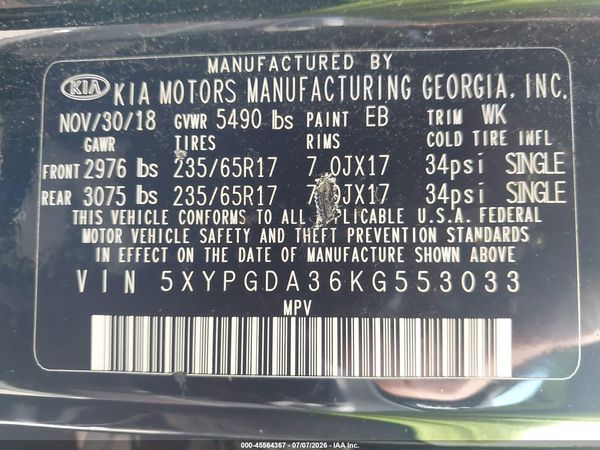 2019 KIA SORENTO 2.4L LX