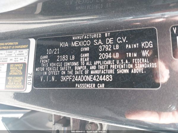 2022 KIA FORTE LXS