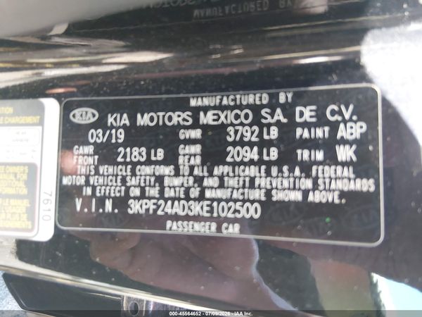 2019 KIA FORTE LXS