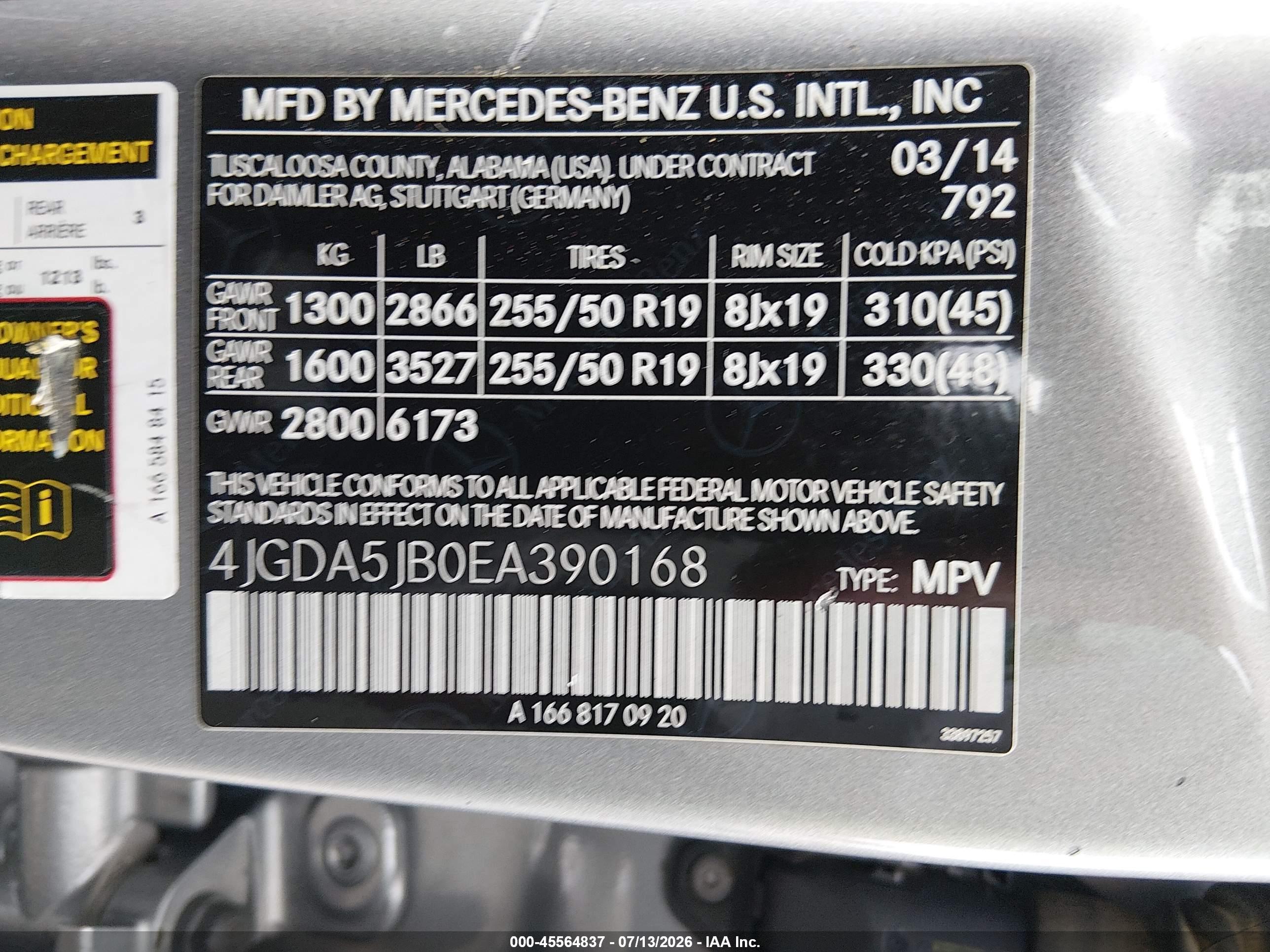 2014 MERCEDES-BENZ ML 350 ML350