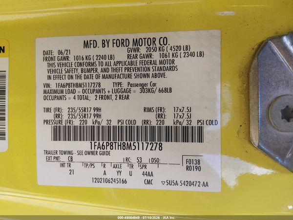 2021 FORD MUSTANG ECOBOOST FASTBACK