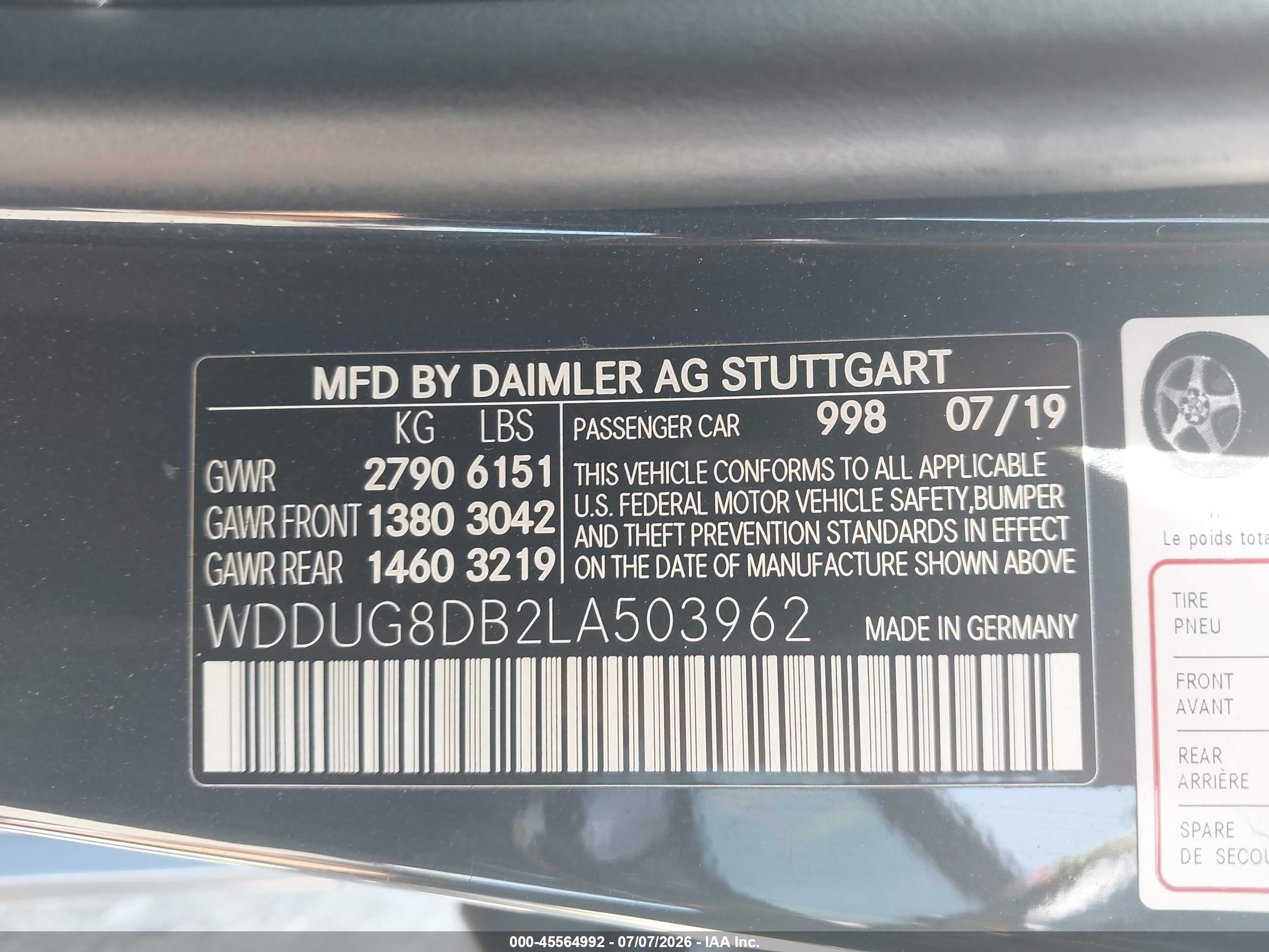 2020 MERCEDES-BENZ S 560 S560