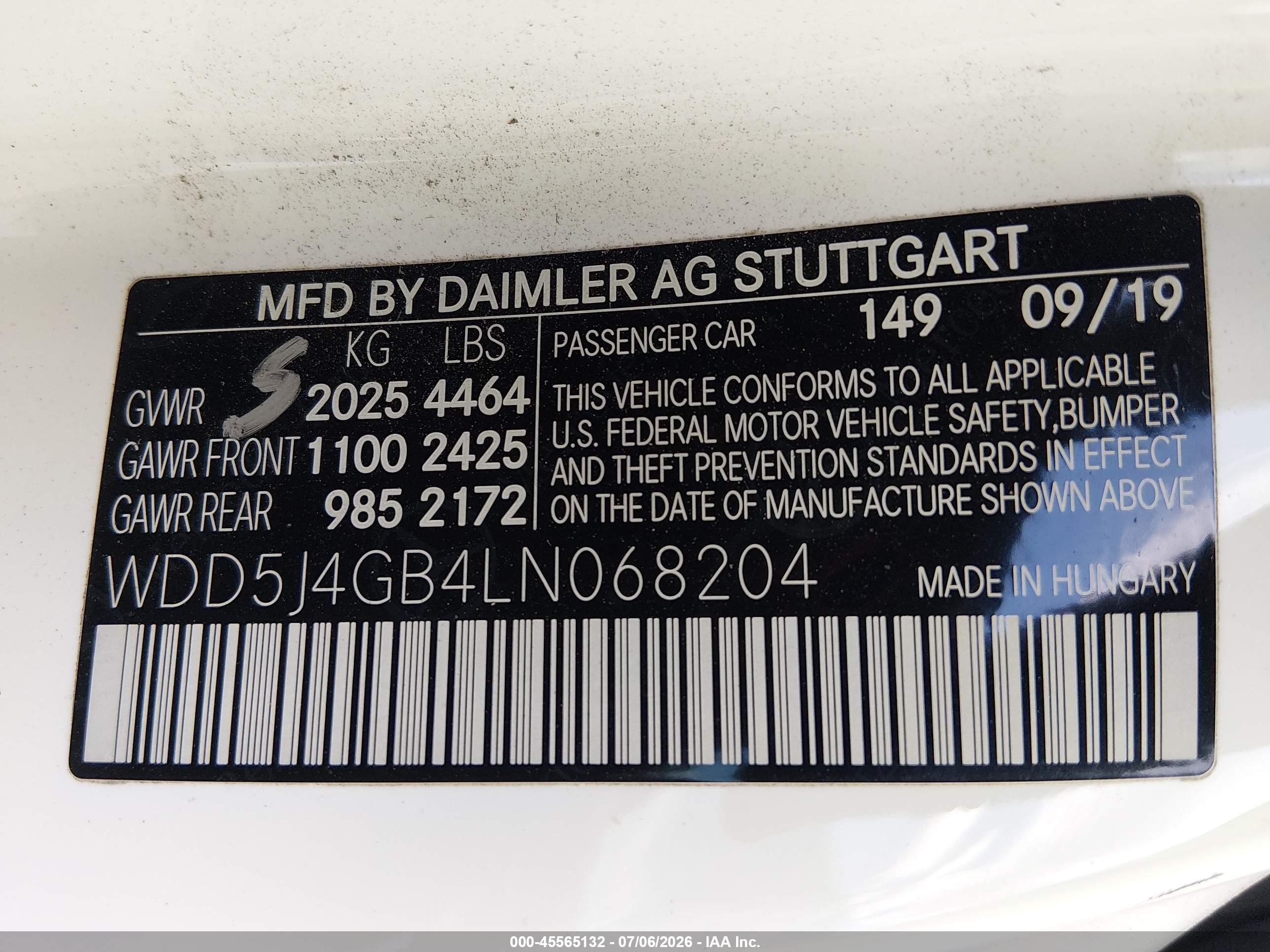 2020 MERCEDES-BENZ CLA 250 CLA250