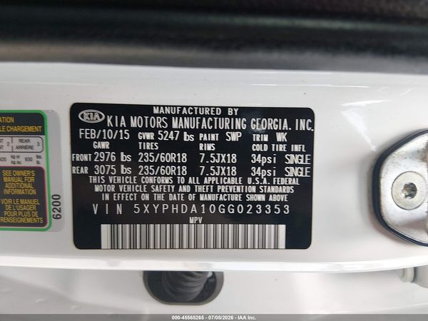 2016 KIA SORENTO 2.0T EX