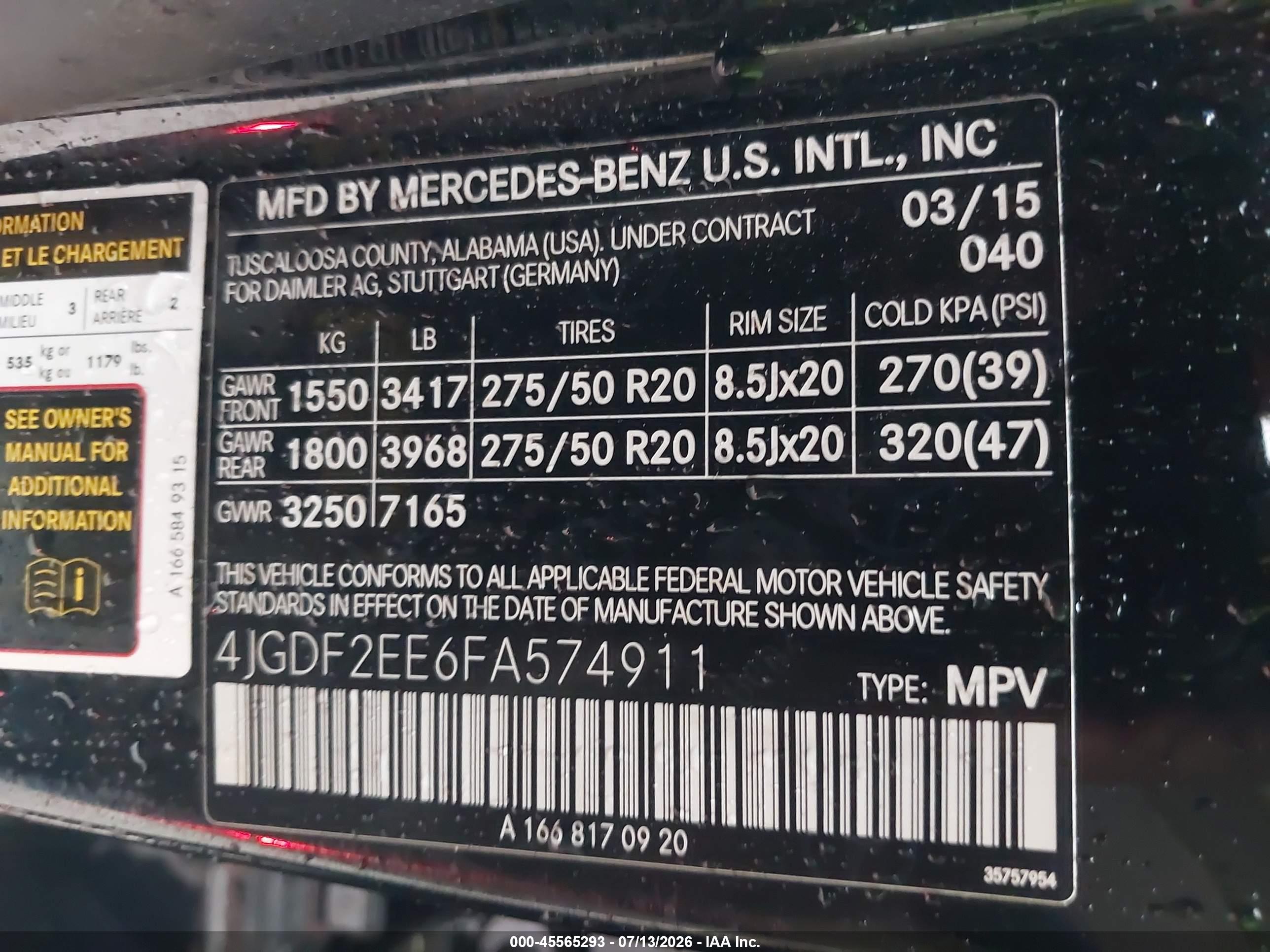 2015 MERCEDES-BENZ GL 350 BLUETEC 4MATIC