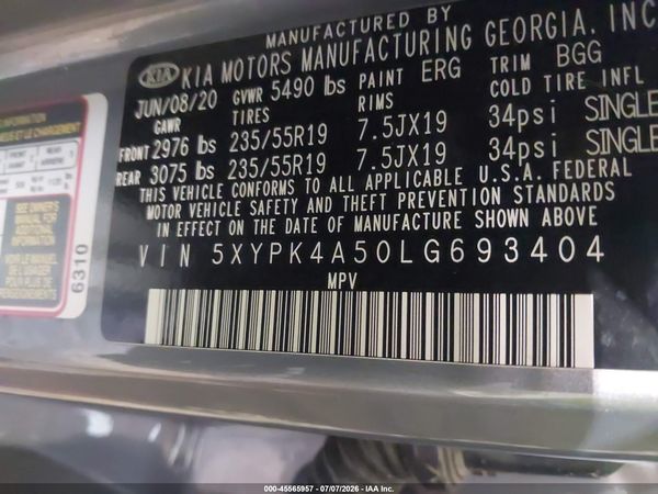 2020 KIA SORENTO 3.3L SX
