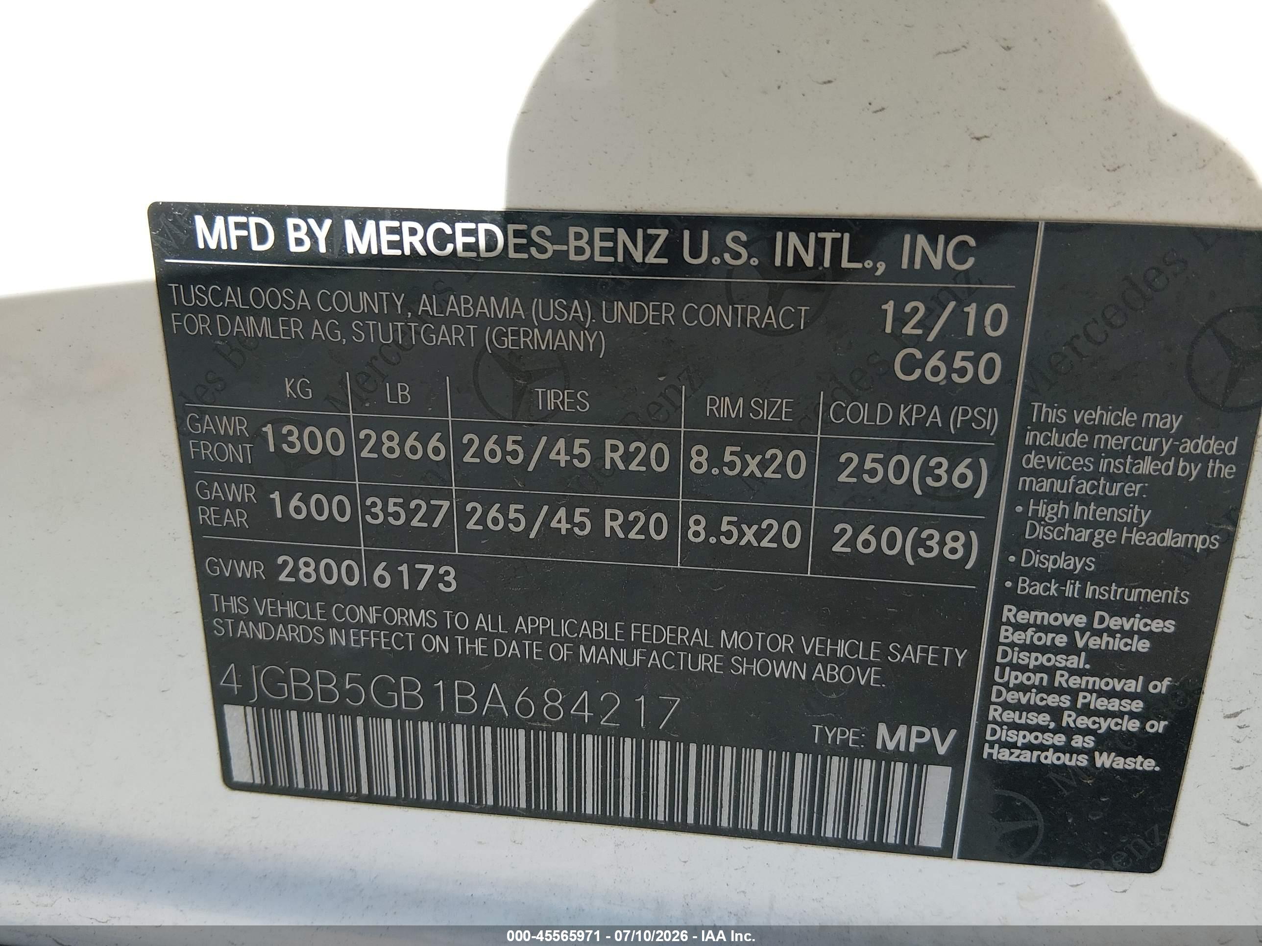 2011 MERCEDES-BENZ ML 350 ML350