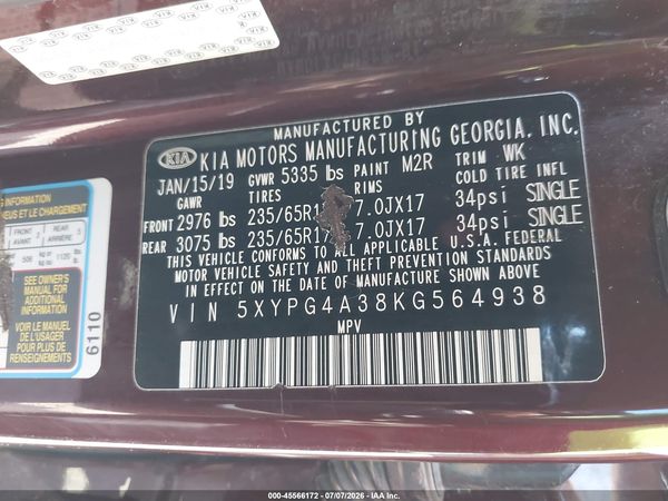 2019 KIA SORENTO 2.4L LX