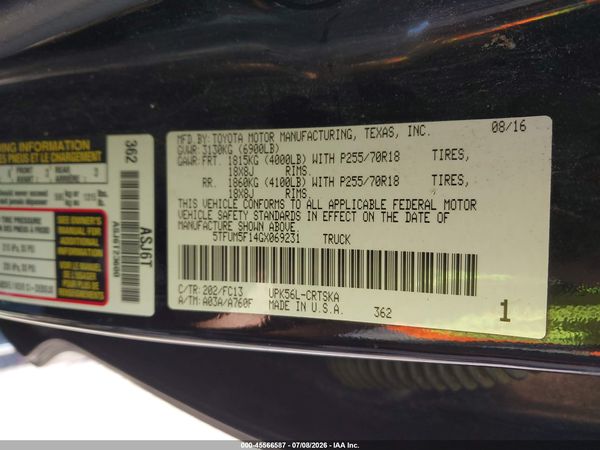 2016 TOYOTA TUNDRA SR5 4.6L V8