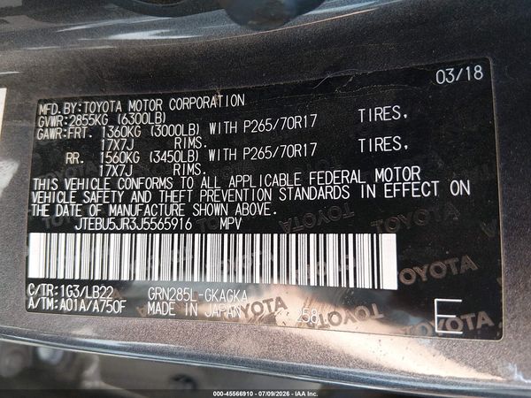 2018 TOYOTA 4RUNNER SR5 PREMIUM