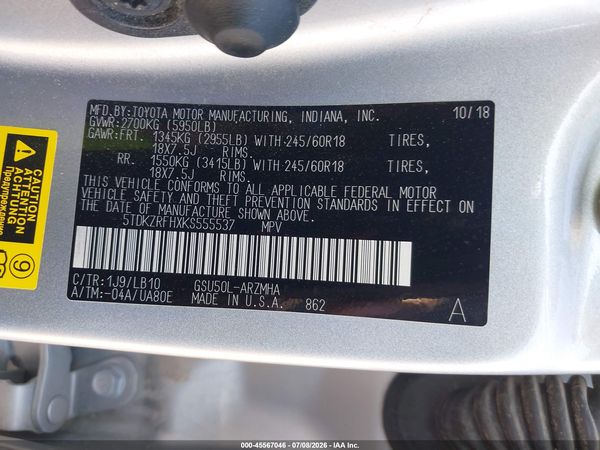 2019 TOYOTA HIGHLANDER XLE