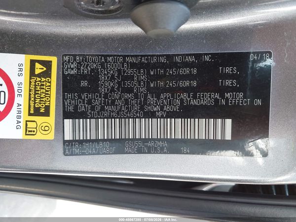 2018 TOYOTA HIGHLANDER XLE