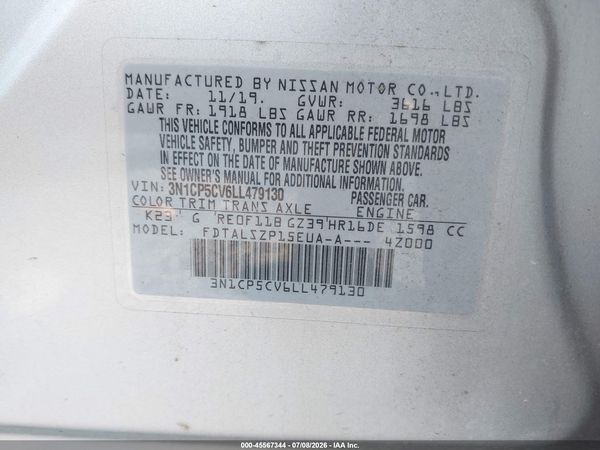 2020 NISSAN KICKS SV XTRONIC CVT