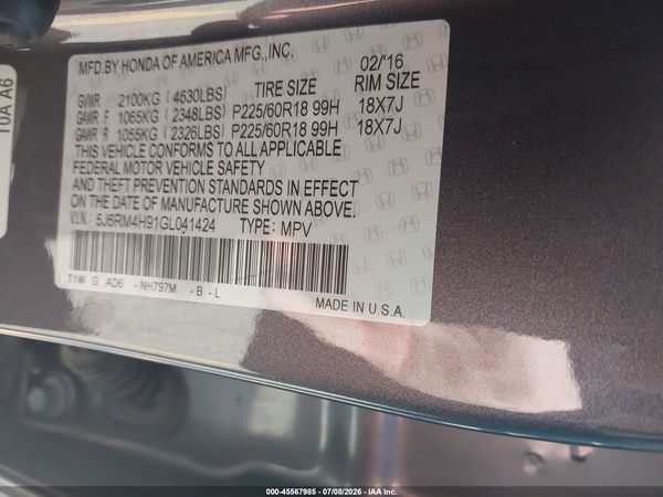 2016 HONDA CR-V TOURING