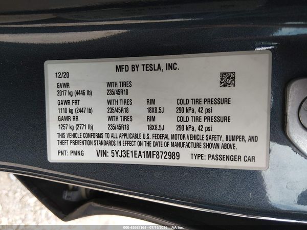 2021 TESLA MODEL 3